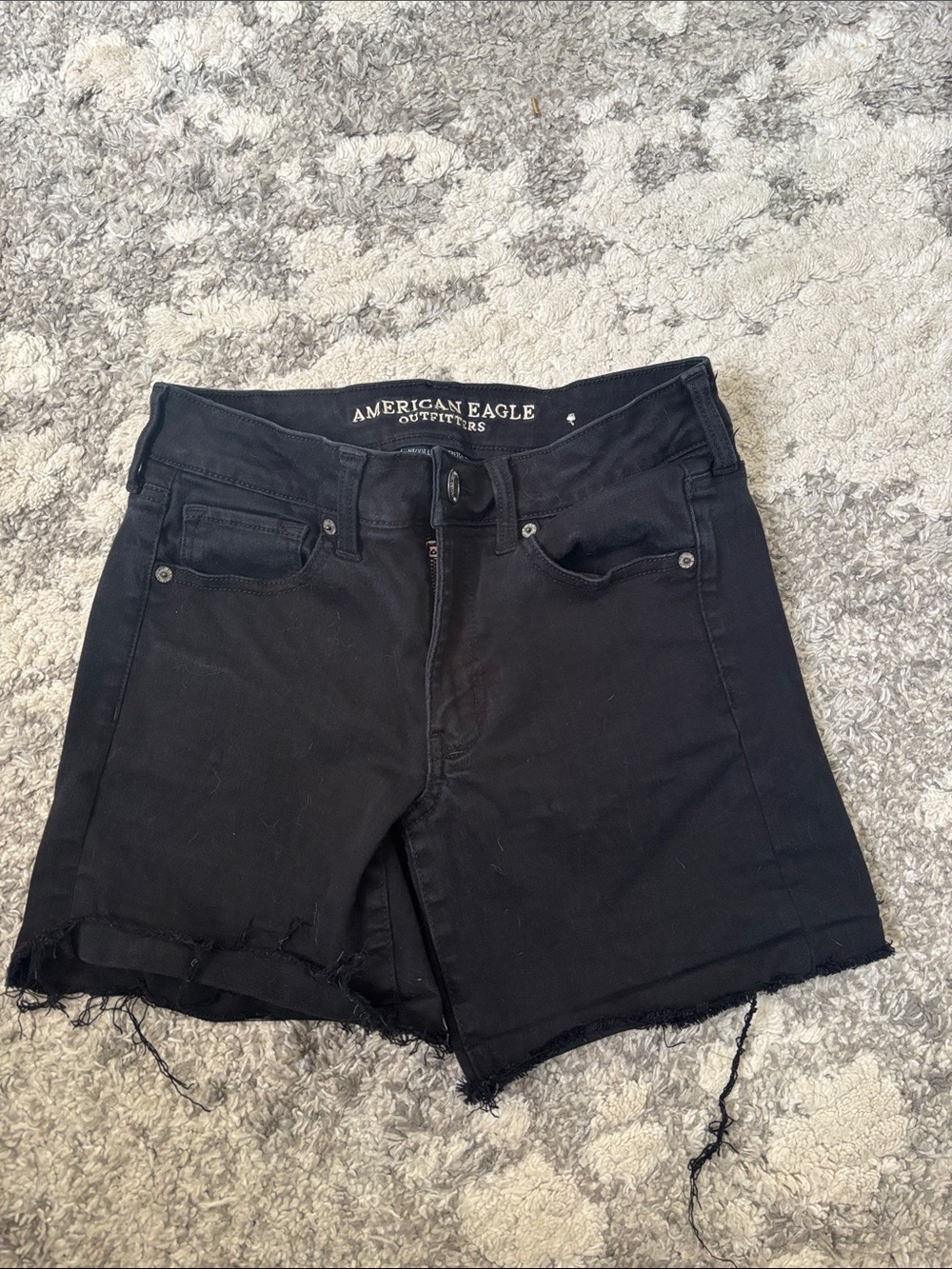 American Eagle Outfitters Black High-Rise Distressed Jean Shorts Size 8